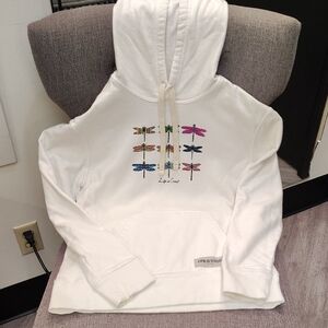 Life Is Good White Hoodie with Multicolor Dragonflies